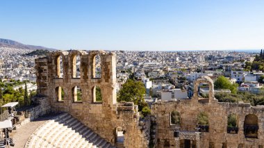 Odeon of Herodes Atticus or Herodeion Roman theatre at Acropolis site on a sunny evening in Athens in Greece