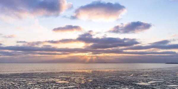 Krásná Krajina Západu Slunce Waddenském Moři Unesco Světového Dědictví Nizozemsku — Stock fotografie