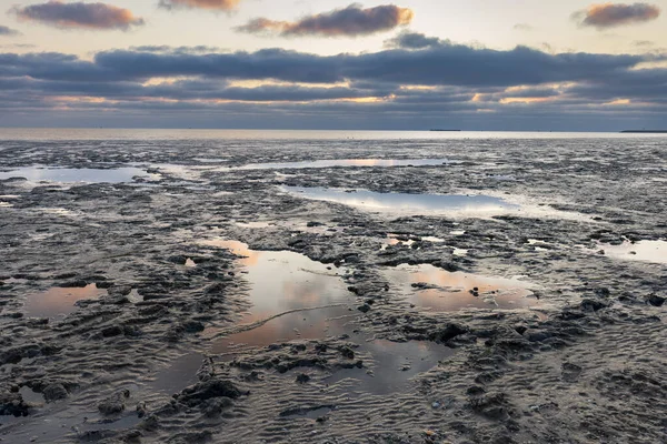 stock image Beautiful sunset landscape of the Wadden sea UNESCO Worl heritage site in The Netherlands