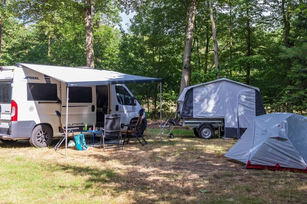 Exloo Netehrlands July 2023 Campervan Folding Trailer Tent Campsite Trees — Stock Photo, Image