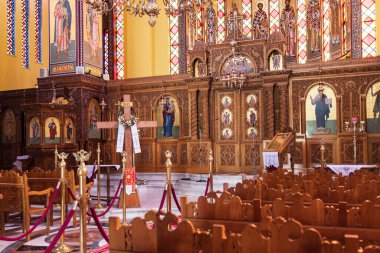 Selanik, Yunanistan - 29 Nisan 2023: Yunanistan 'ın orta kesimindeki Selanik' teki Aziz Kiril ve Methodis Kilisesinin İçi