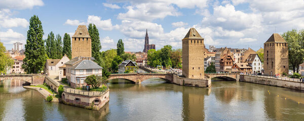 Strasbourg, France - May 14, 2023: Barrage Vauban scenic view of Strasbourg in Elsace region along the Rhine river in France