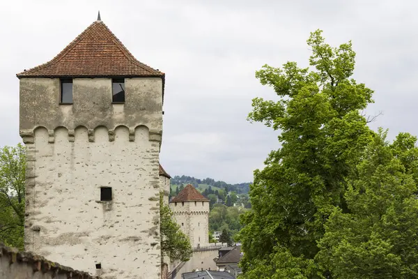 Museierenmuur Genaamd Musseggmauer Uitkijktoren Torens Luzern Zwitserland — Stockfoto