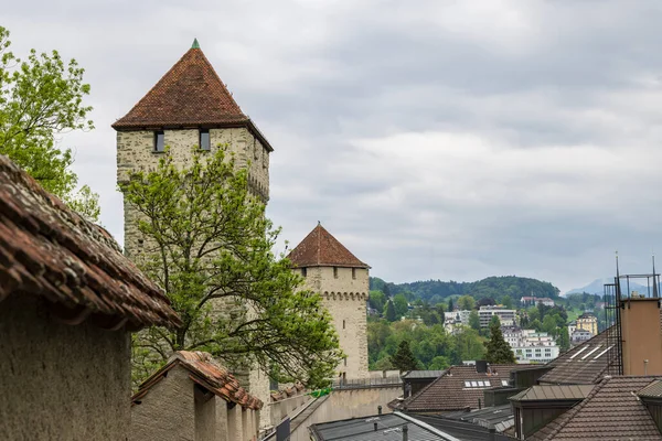 Museierenmuur Genaamd Musseggmauer Uitkijktoren Torens Luzern Zwitserland — Stockfoto
