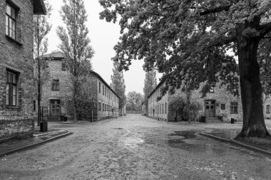 Oswiecim, Polonya - 17 Temmuz 2023: Auschwitz-Birkena Anıt ve Müzesi. Polonya 'daki eski Alman Nazi Toplama ve İmha Kampı