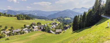 Slovenya 'nın Triglav Ulusal Parkı' ndaki Bohinj yakınlarındaki Köy Dağı manzarası yaz mevsiminde