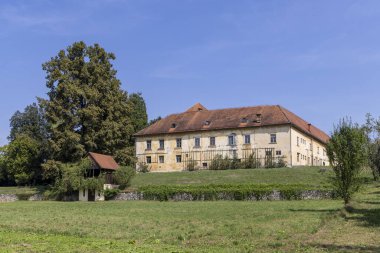 Slovenya 'nın Dolenjska bölgesinde Krka nehri boyunca Novo mesto' daki kale ve park