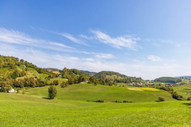 Slovenya 'da yaz mevsiminde Krsko ve Sava Nehri' nin Aşağı Carniola bölgesinde kayan manzara
