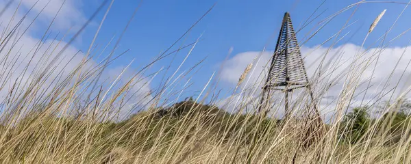 Beacon Kobbeduin ile Wadden Adası 'ndaki kum tepesinde manzara. Hollanda.