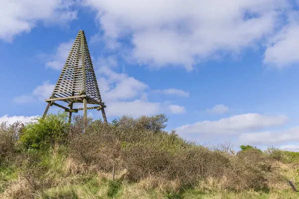 Beacon Kobbeduin ile Wadden Adası 'ndaki kum tepesinde manzara. Hollanda.