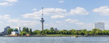 Skyline Rotterdam with famous Euromast tower and Maas tunnel building in port city in South-Holland the west of the Netherlands