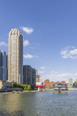 View at Kop van Zuid peninsula of Rotterdam port city in South-Holland the west of the Netherlands