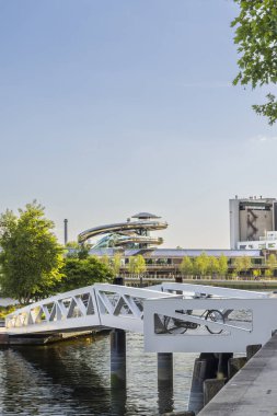 View of Fenix museum art museum about migration opened in may 2025 with pedestrian bridge in front in Rotterdam port city South-Holland the Netherlands