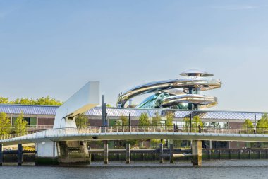 View at Fenix art museum about migration opened in may 2025 with pedestrian bridge in front in Rotterdam port city in South-Holland the Netherlands
