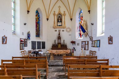 Ile-de-Brehat, France - June 12, 2025: Interior of little church at islandIle-de-Brehat Cotes-d'Armor coast in Brittany France