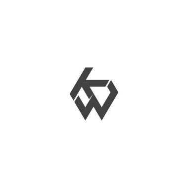KW, WK, K ve W Soyut ilk monogram harf alfabesi logosu tasarımı