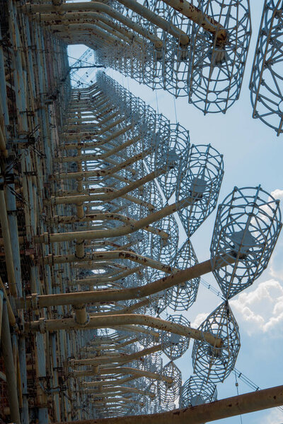 Giant metal structure for military purposes. Abandoned heritage of the USSR., Secret Duga radar in Chernobyl . High quality photo