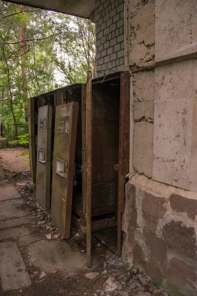 Old water machine in Chernobil, Mineral Water Cup Filling Machines , post apocalyptic city, Ukraine - Julia 4 2021. High quality photo