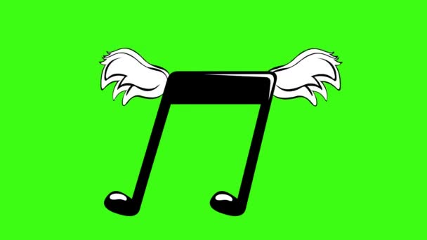 Animasyon Yarım Quaver Kanatlı Müzik Notası Kanatlarını Çırpıyor Yeşil Krom — Stok video