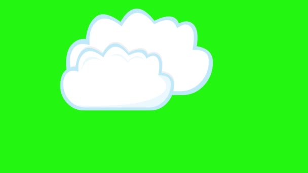 Анимация Мультипликационных Облаков Ветром Зеленом Хромированном Ключевом Фоне — стоковое видео