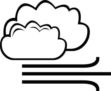 Bulutların ikonunun vektör çizimi ve rüzgar dalgaları, siyah ve beyaz olarak çizilmiş