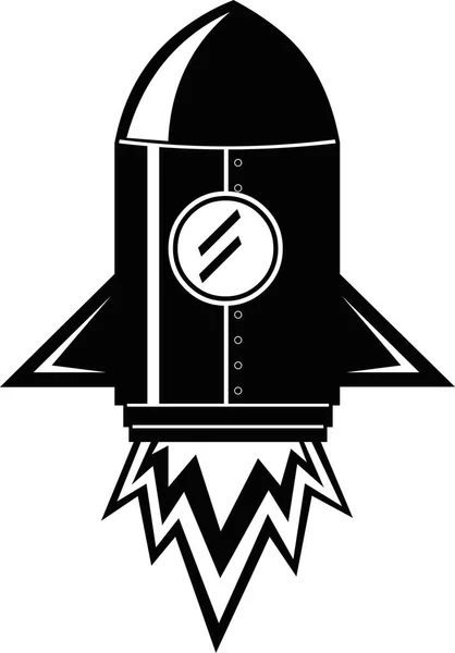 Vektorillustration Der Ikone Einer Weltraumrakete Schwarz Weiß Gezeichnet — Stockvektor