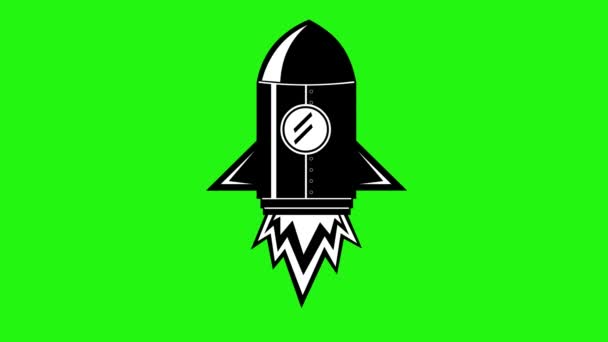 Іконка Космічної Ракетної Анімації Мультфільм Вогнем Рухається Фоні Зеленого Хромованого — стокове відео