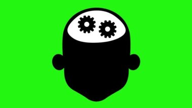 Bir insanın düşünme ya da çalışma kavramına göre çarkları dönen bir kişinin ikon siluetinin animasyonu. Yeşil krom anahtar arka planında