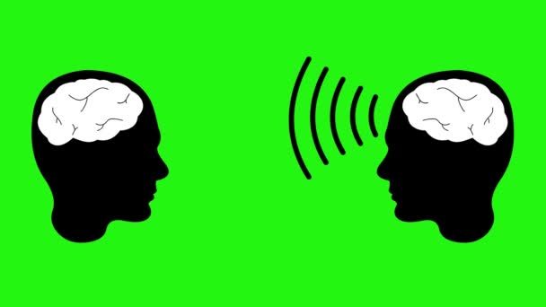 Animering Svarta Silhuetter Människor Med Hjärnvågor Telepatisk Kommunikation Koncept Grön — Stockvideo