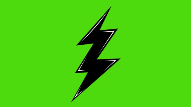 Animation Cartoon Thunder Icon Green Chroma Key Background — Stock Video