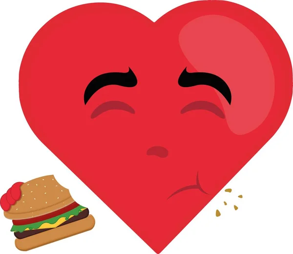 ハンバーガーを食べる心の漫画のキャラクターのベクトルイラスト — ストックベクタ