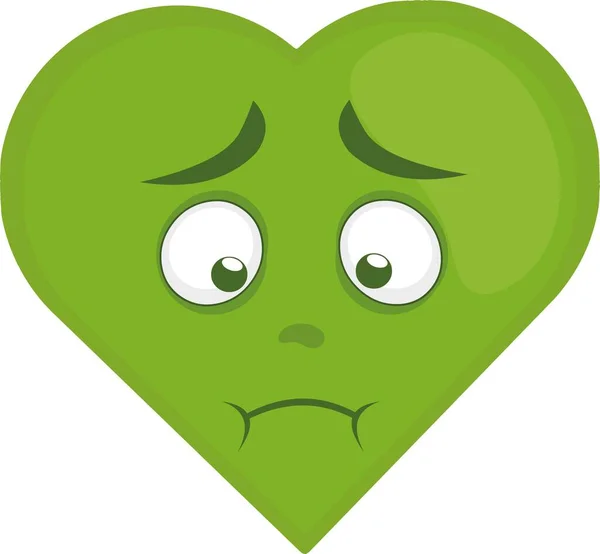 吐き気の緑の心の漫画のキャラクターのベクトルイラスト — ストックベクタ