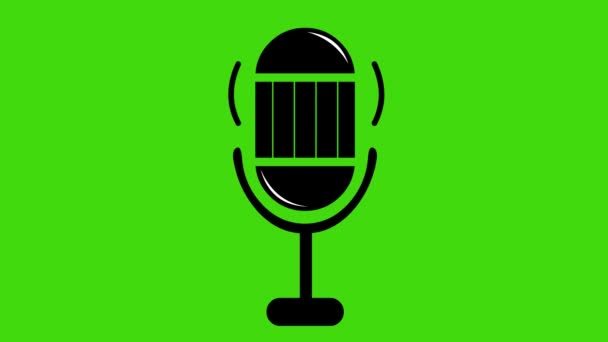 Анимация Иконки Микрофона Частотами Волн Зеленом Фоне Хромированного Ключа — стоковое видео