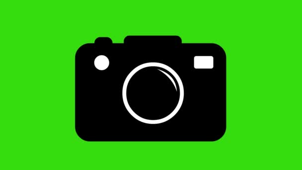 Иконка Анимации Камеры Выключена Неактивна Зеленом Фоне Хромированной Клавиши — стоковое видео