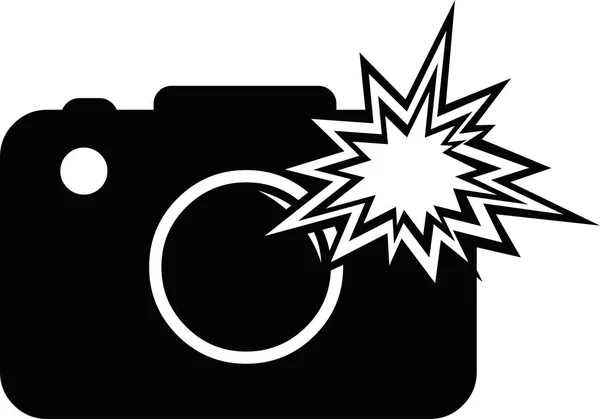 Vektor Illustration Des Kamera Icons Mit Blitz Schwarz Weiß Gezeichnet — Stockvektor