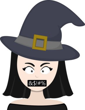 Kızgın ifadesi ve sansürlenmiş hakareti olan bir cadının vektör çizimi