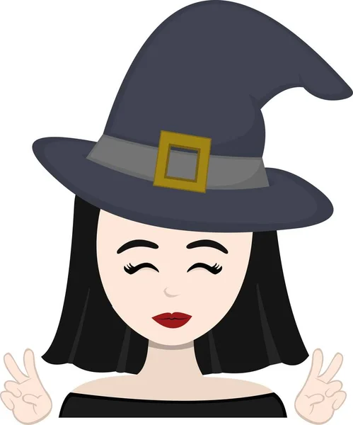 Vector Illustration Face Cartoon Witch Happy Expression Making Classic Gesture — Stock Vector