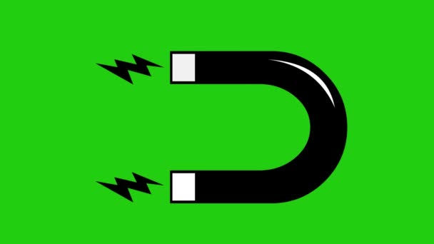 具有磁性射线的磁铁的黑白图标动画 背景为绿色铬键 — 图库视频影像