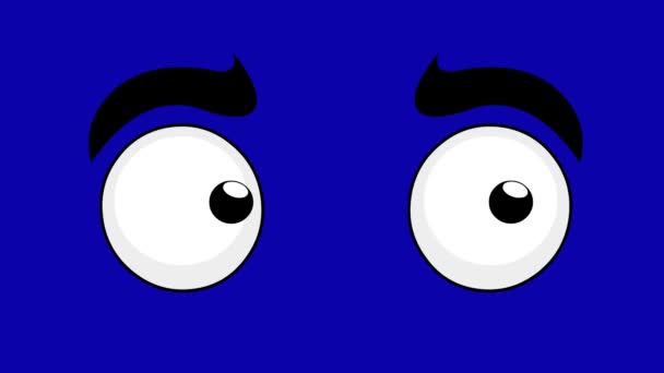 卡通眼动画寻找两边 在蓝色的铬键背景 — 图库视频影像