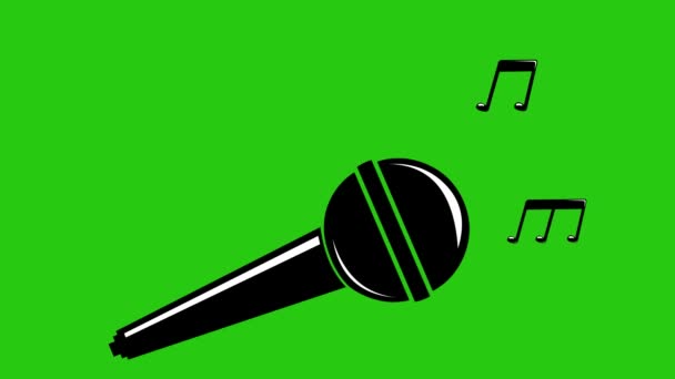 Animation Icon Microphone Musical Notes Green Chrome Key Background — Stock Video