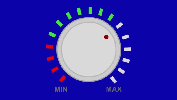 按钮动画旋钮 最大和最小音量 蓝色铬键背景 — 图库视频影像