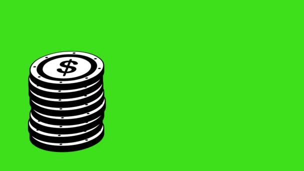 黒と白で描かれたコインのアニメーションスタック緑のクロマキーの背景に — ストック動画