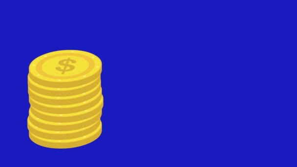 Animation Stacks Coins Blue Chroma Key Background — Stock Video
