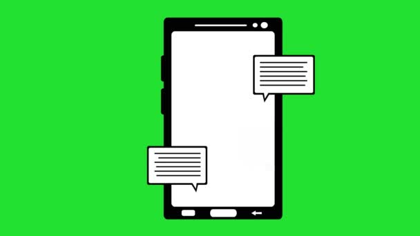 带有文本消息的手机图标动画 在绿色铬键背景上 — 图库视频影像