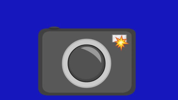 Camera Photo Animation Flash Blue Chrome Key Background — Stock Video