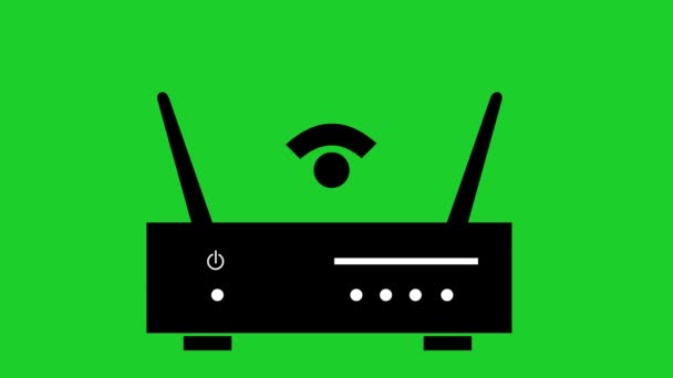 Animering Router Ikon Med Rörliga Frekvensvågor Grön Krom Nyckel Bakgrund — Stockvideo