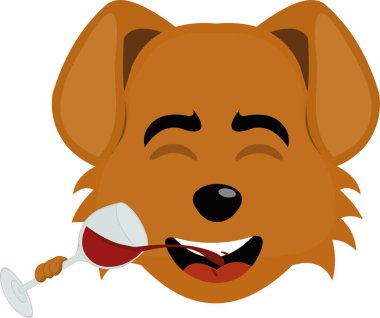 Çizgi film köpeğinin bir bardak şarap içişini gösteren vektör çizimi