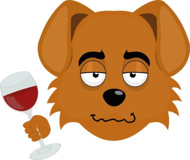 Elinde bir bardak şarapla sarhoş bir karikatür köpeğinin yüzünün vektör çizimi.