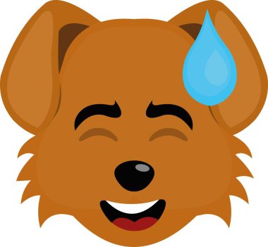 Yüzünde utanç ifadesi ve kafasında bir damla ter olan çizgi film köpeğinin vektör çizimi.
