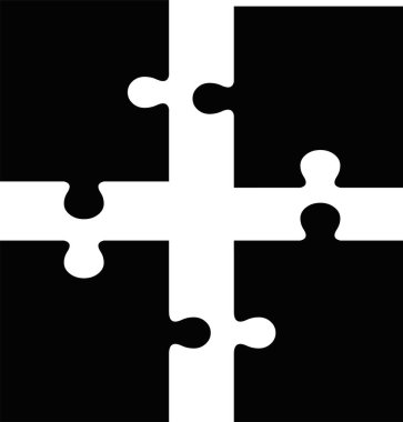 Yapboz parçalarının siyah siluet simgesinin vektör çizimi